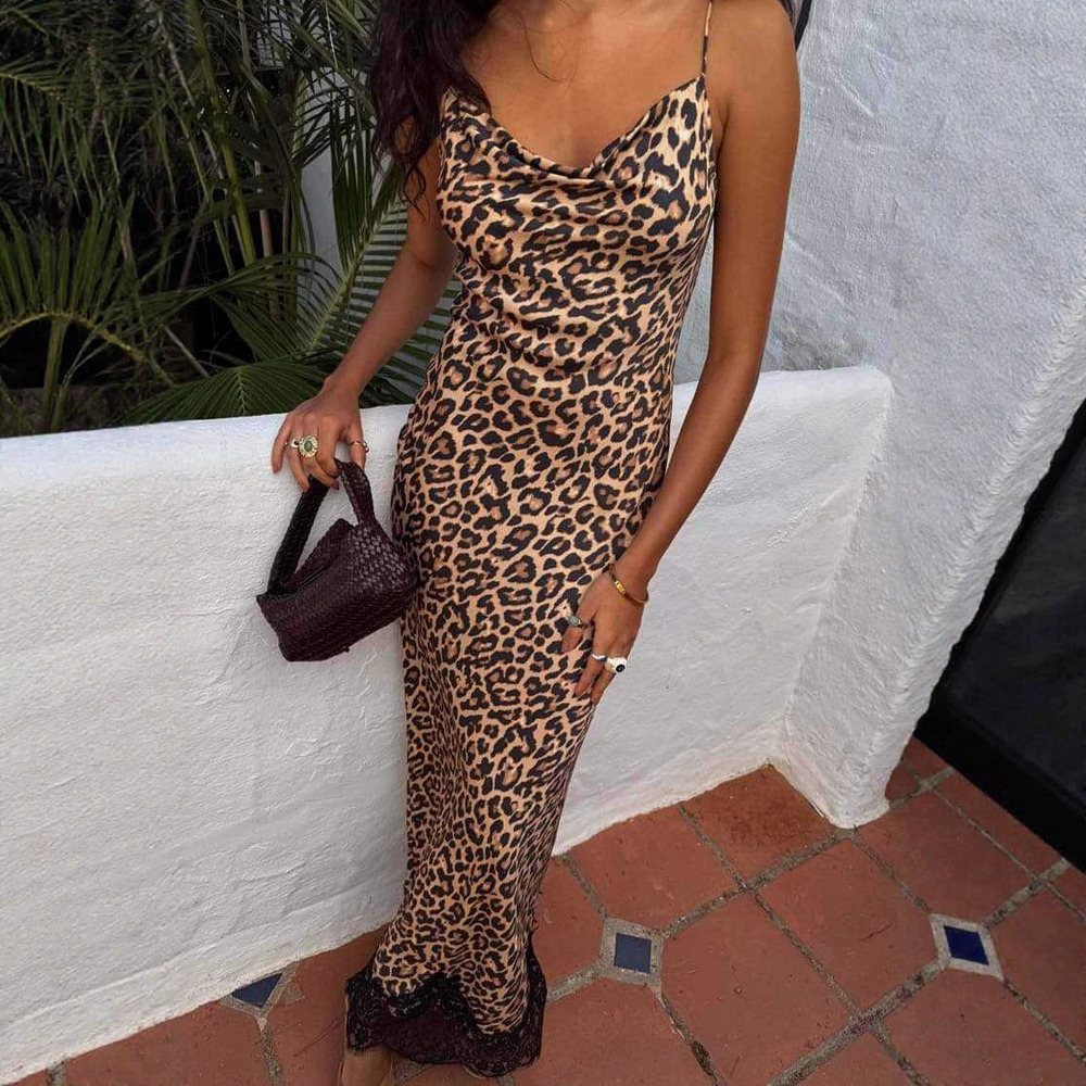 ZARA Sexy Spaghetti Strap Leopard Print Bodycon Long Dress